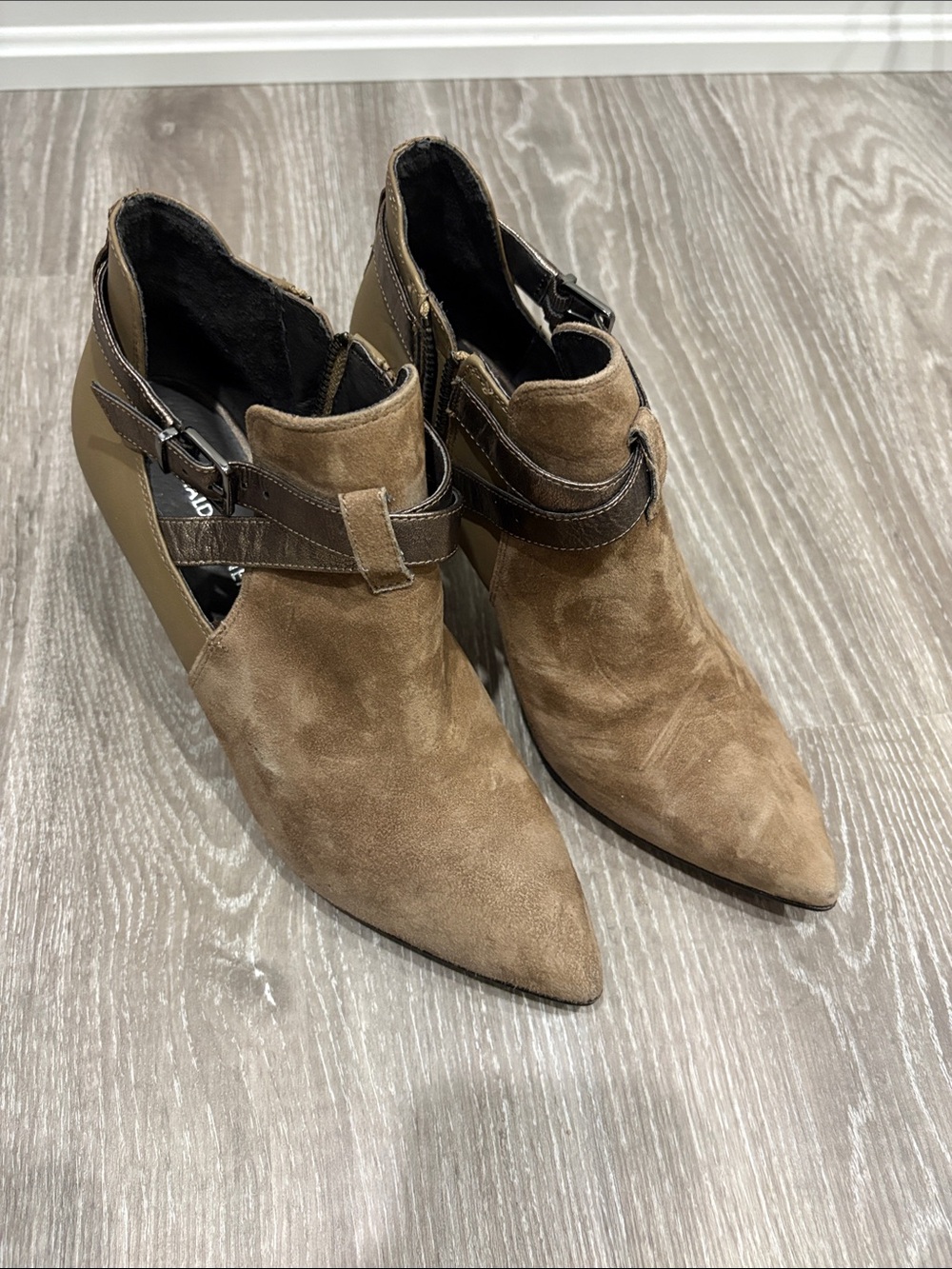 Donald J. Pliner Suede Pointed Toe Ankle Booties in Brown